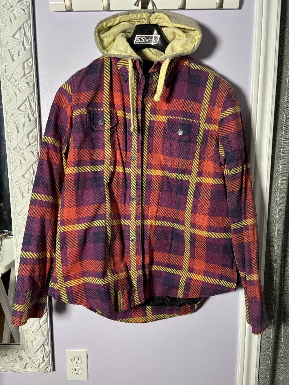 Womens Speed and Strength Plaid Zip up Moto Shirt Jacket with Pads Size 2XL
